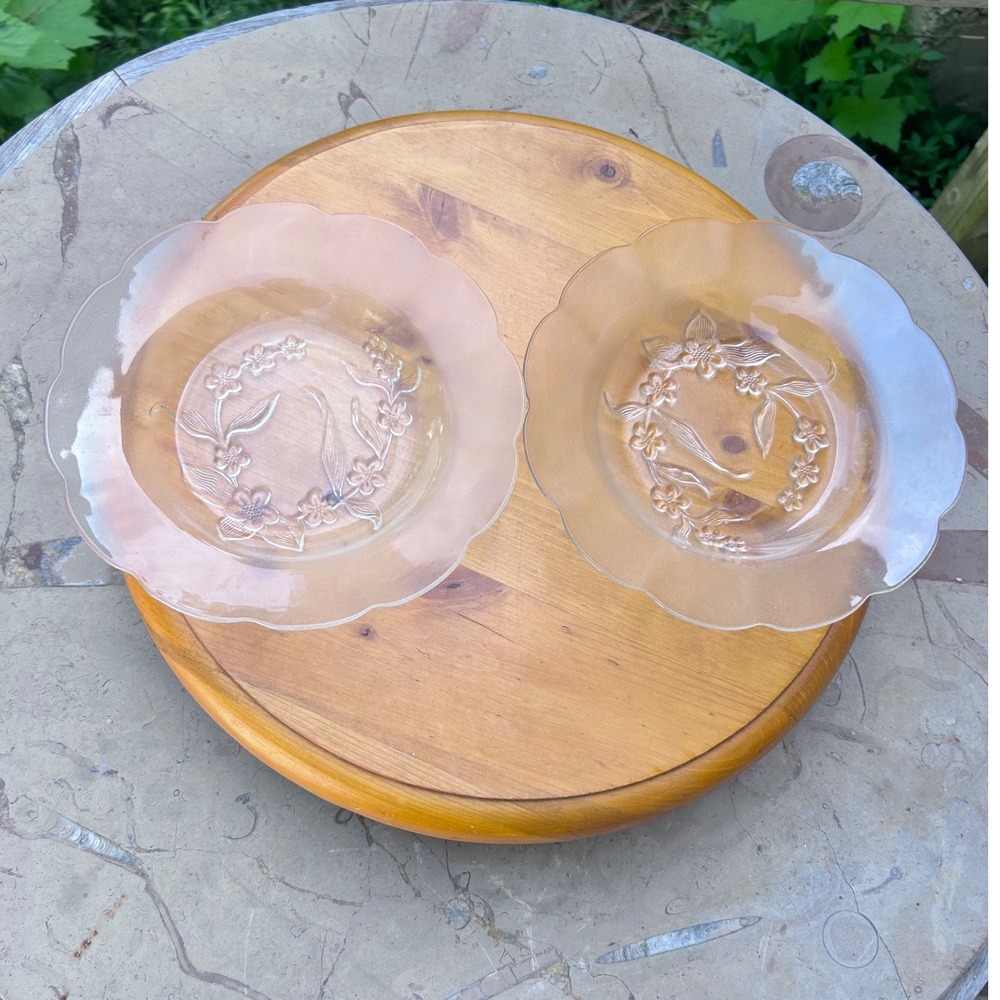 Vintage Mountain Aire Dogwood Flower Clear Glass Scalloped Bowls KIG Indonesia